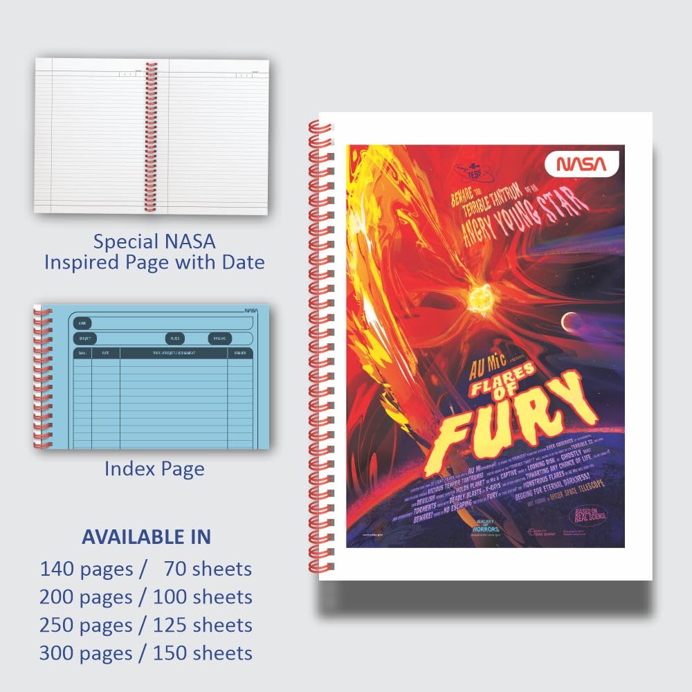 Anupam NASA 1 Subject Notebook A4, 70 GSM, 70 Sheets (140 Pages) College Ruled/Plain Spiral Subject Notebook for Work, School Supplies, Home & Office, Writing Journal